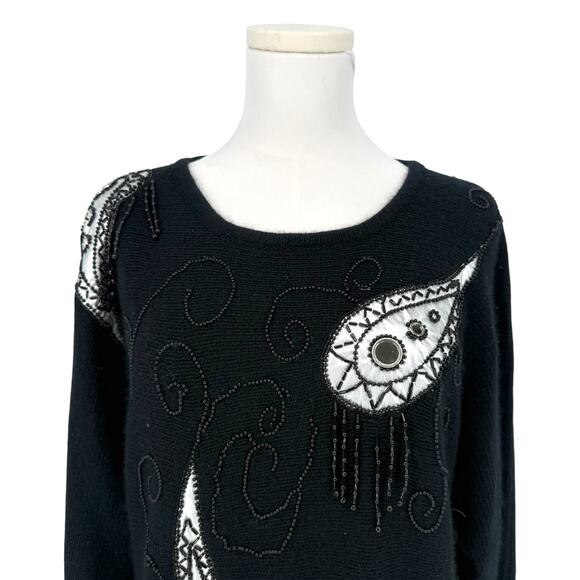 VTG 90s IB Diffusion Beaded Sweater Women’s M Holiday Ski Glam Angora Wool Blend - Picture 2 of 8